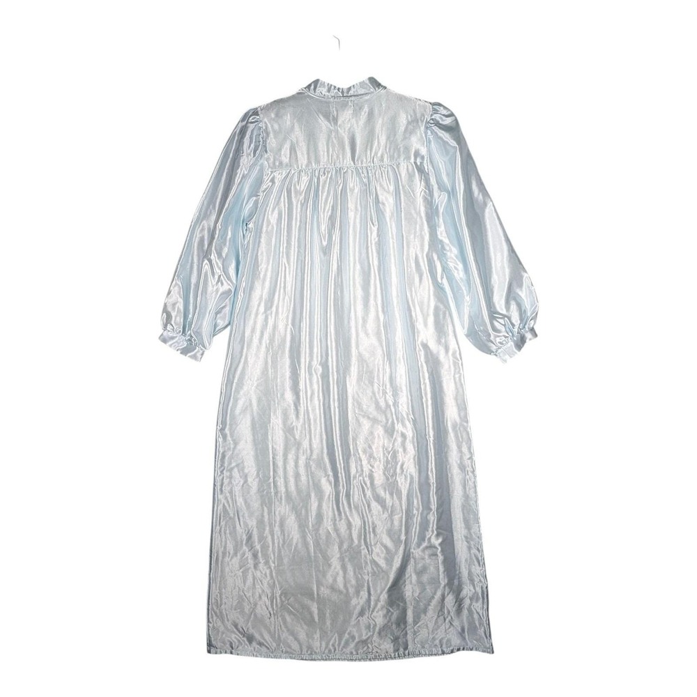 Komar Lg Med Icy Blue Long Sleeve Lace Trim Nightgown Gown Liquid Satin‎ - Picture 2 of 9